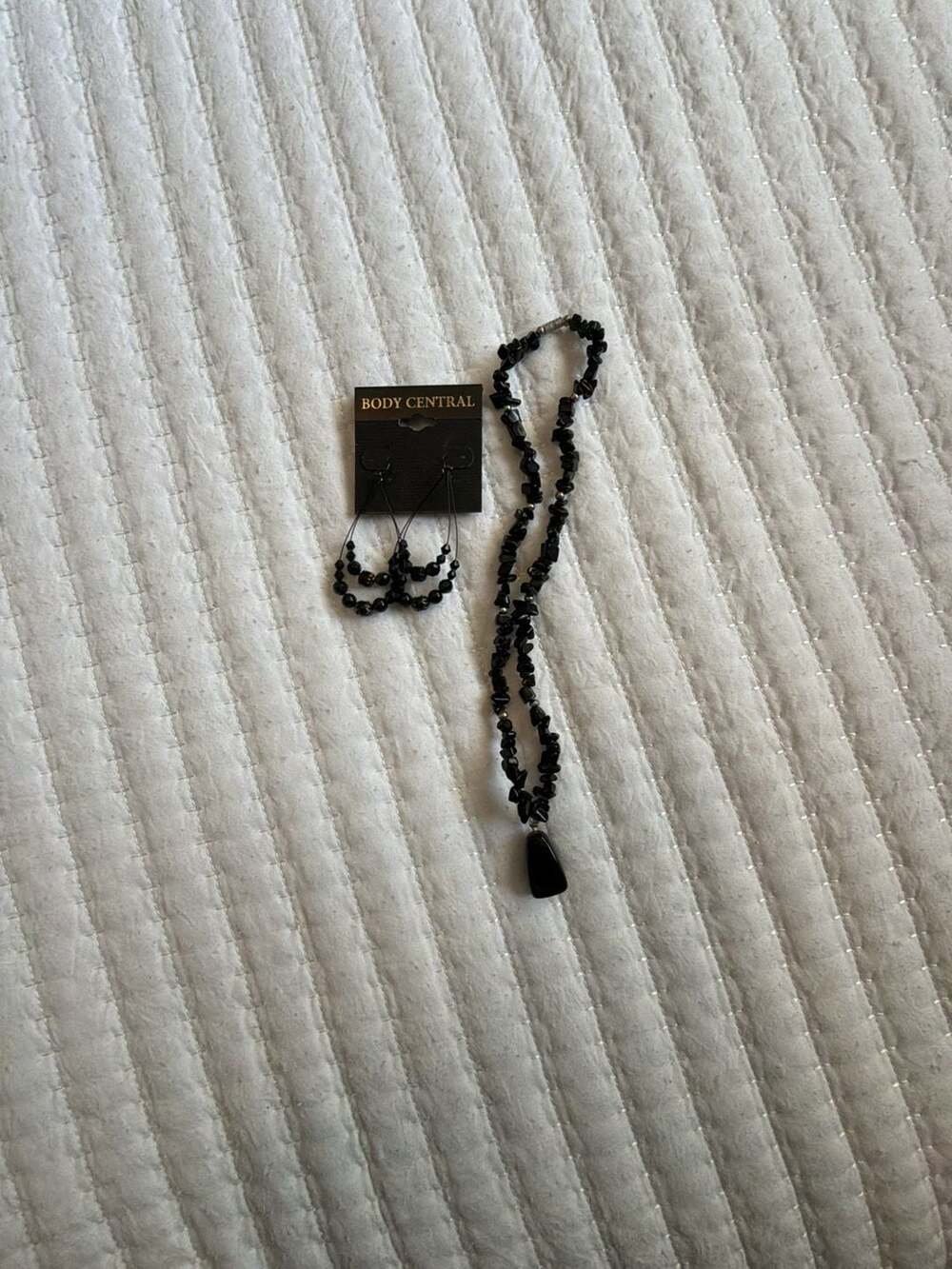 Body Central Black Chip Bead Necklace and Hoop Earrings Set - Picture 2 of 2